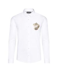 Versace Jeans White Slim Fit Foil Print Logo Shirt for men