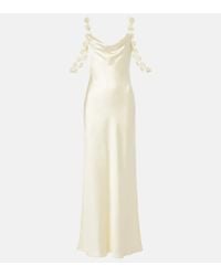 Self-Portrait Satin Diamante Maxi Dress in White | Lyst