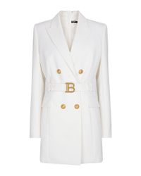 Balmain White Belted Wool Blazer Minidress