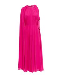 Valentino Asymmetric Silk Cape Gown - Pink