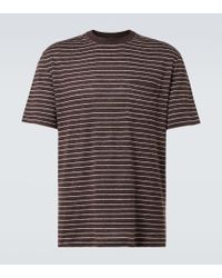 Brunello Cucinelli Striped Linen-Blend T-Shirt in Blue for