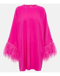 Feather-trimmed crêpe couture minidress in pink - Valentino