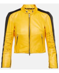 Balenciaga Cropped Leather Jacket - Yellow