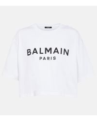 Balmain T-shirt crop con stampa - Bianco