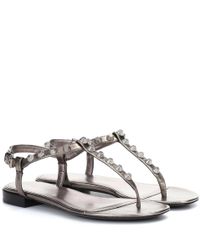 Balenciaga Gray Giant Stud Leather Sandals