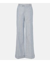 パンツ BRUNELLO CUCINELLI WIDE AVIO-COLORED TROUSERS IN LINEN BLEND Brunello Cucinelli Wide Avio-colored Trousers In Linen Blend
