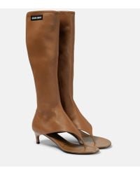 Miu Miu Lambskin Thong Knee Boots in Black | Lyst