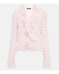 Balmain Fringe Tweed Jacket in White | Lyst