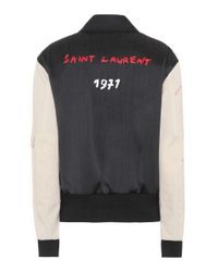 Veste bomber en coton brodé Saint Laurent en coloris Black