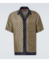 Gucci gg Geometric Print Silk Bowling Shirt in Black for Men