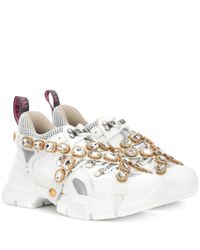 Zapatillas Flashtrek con cristales removibles Gucci de Cuero de color  Blanco | Lyst