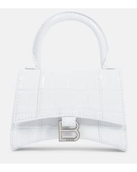 Balenciaga Borsa a tracolla Hourglass Mini in pelle stampata - Bianco