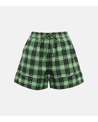 Ganni Checked Seersucker Shorts - Green