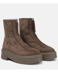 The Row Tyler Suede Ankle Boots in Natural | Lyst