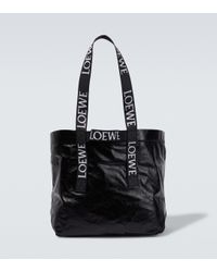 Loewe Fold Shopper Leather Tote Bag - Black