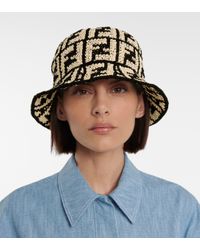 Cappello da pescatore in rafia FF di Fendi in Neutro | Lyst
