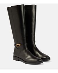 Tod's Leather Front Zip Knee-High Boots in Brown | Lyst