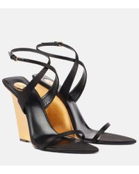 Saint Laurent New Nuit 110 Satin & Leather Sandal in Black