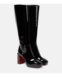 Christian Louboutin Napoleona Leather Spiked-toe Knee Boots in Black | Lyst