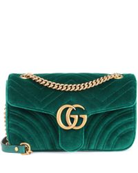 Borsa a spalla GG Marmont in velluto matelasséGucci in Velluto di colore  Verde | Lyst