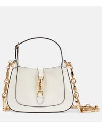 Gucci Jackie 1961 Leather-trimmed Striped Raffia Shoulder Bag in