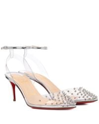Christian Louboutin Leather Spikoo 70 Embellished Pumps in Metallic - Lyst