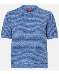 Gucci Beverly Hills Cherries Intarsia-knit Top in Blue | Lyst