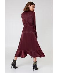 wrap over satin frill dress
