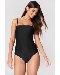 NA-KD Black Swimwear Straight Neckline Swimsuit