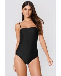 NA-KD Black Swimwear Straight Neckline Swimsuit