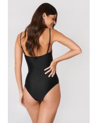 NA-KD Black Swimwear Straight Neckline Swimsuit