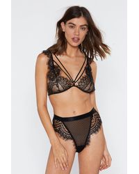 Nasty Gal Black "god Is A Woman Strappy Lace Bralette And Panty Set"