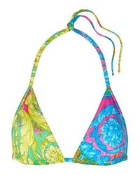 Versace Blue Bedrucktes Triangel-bikini-oberteil