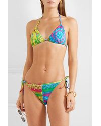 Versace Blue Bedrucktes Triangel-bikini-oberteil