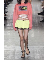Alexander Wang Multicolor Woman Cropped Intarsia Knit-paneled French Cotton-terry Sweatshirt Bubblegum