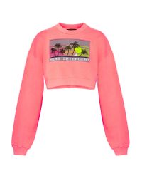 Alexander Wang Multicolor Woman Cropped Intarsia Knit-paneled French Cotton-terry Sweatshirt Bubblegum
