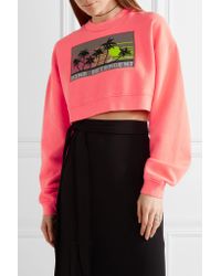 Alexander Wang Multicolor Woman Cropped Intarsia Knit-paneled French Cotton-terry Sweatshirt Bubblegum