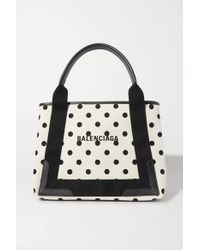 Balenciaga Leather-trimmed Polka-dot Canvas Tote in Beige (Natural 