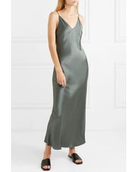dark green satin maxi dress