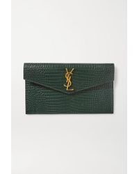 Saint Laurent Green Uptown Croc-effect Leather Pouch
