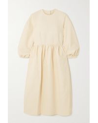 &Daughter Natural + Net Sustain Rosalie Gathered Organic Cotton-jacquard Midi Dress