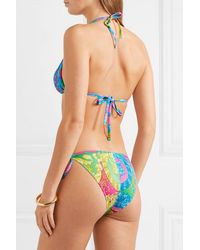 Versace Blue Bedrucktes Triangel-bikini-oberteil