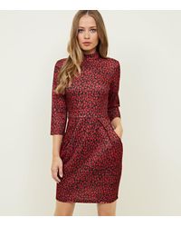 blue vanilla red leopard print high neck dress