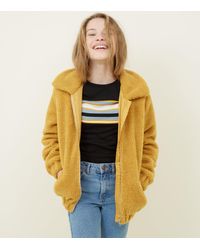 New Look Denim Girls Mustard Oversized Teddy Borg Jacket In Yellow Lyst
