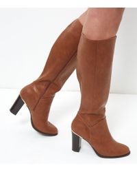 tan knee high boots block heel