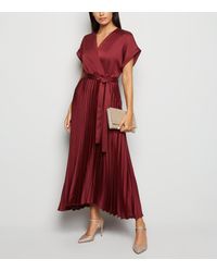 burgundy pleated midi dress