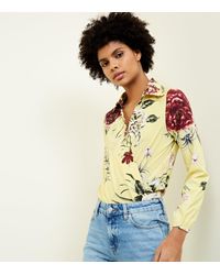 Lulua London Yellow Floral Wrap Front Bodysuit