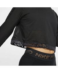 Nike Pro Long-sleeve Mesh Crop Top Black - Lyst