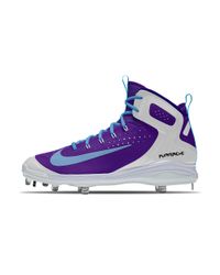 purple and white baseball cleats