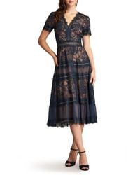Tadashi Shoji Belline Embroidered Chiffon Midi Dress in Black | Lyst